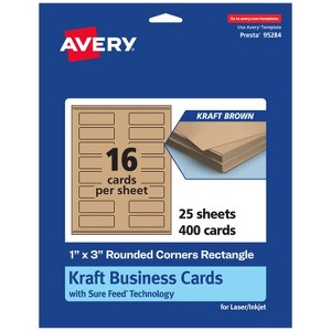 Avery 1" x 3" Rectangle Rounded Corner Cards, Kraft Brown, 400ct - 1 of 4