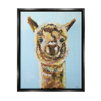 Happy Llama Farm Animal Face Black Framed Canvas Print, 17 x 21