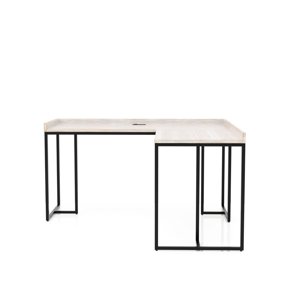 HOMES: Inside + Out Branar L Shape Computer Desk with USB Port White