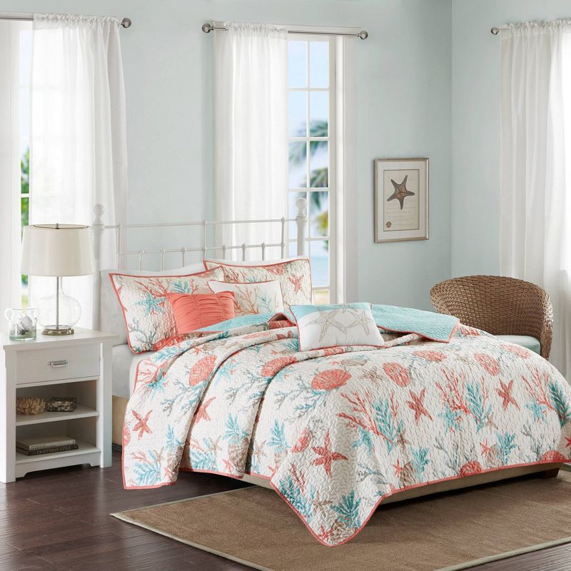 Coral Ocean View Printed Quilt Set 6pc, 1 of 12