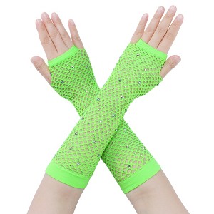 INSPIRE CHIC Women's Long Elastic Mesh Rhinestone Cosplay Net Half Finger Sleeves Gloves for Female Dance Party 1Pair - 1 of 4