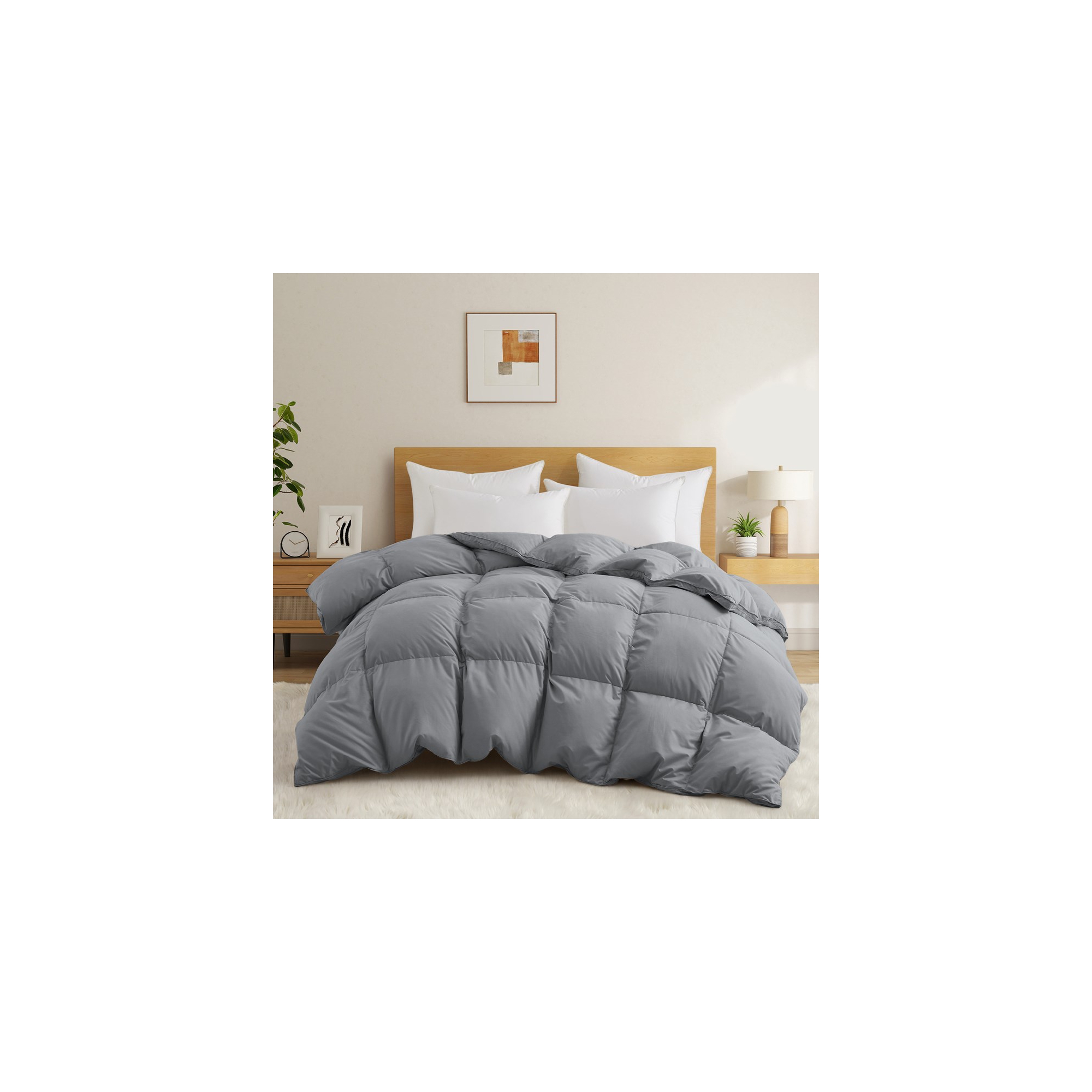 Peace Nest White Goose Down Feather Fiber Comforter Heavyweight Duvet Insert, Heavyweight Dark Gray, California King