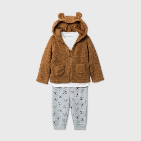 Toddler Boys 3pc Bear Sherpa Zip Up Sweatshirt Jogger Set Just One You Made By Carter S Brown White Target