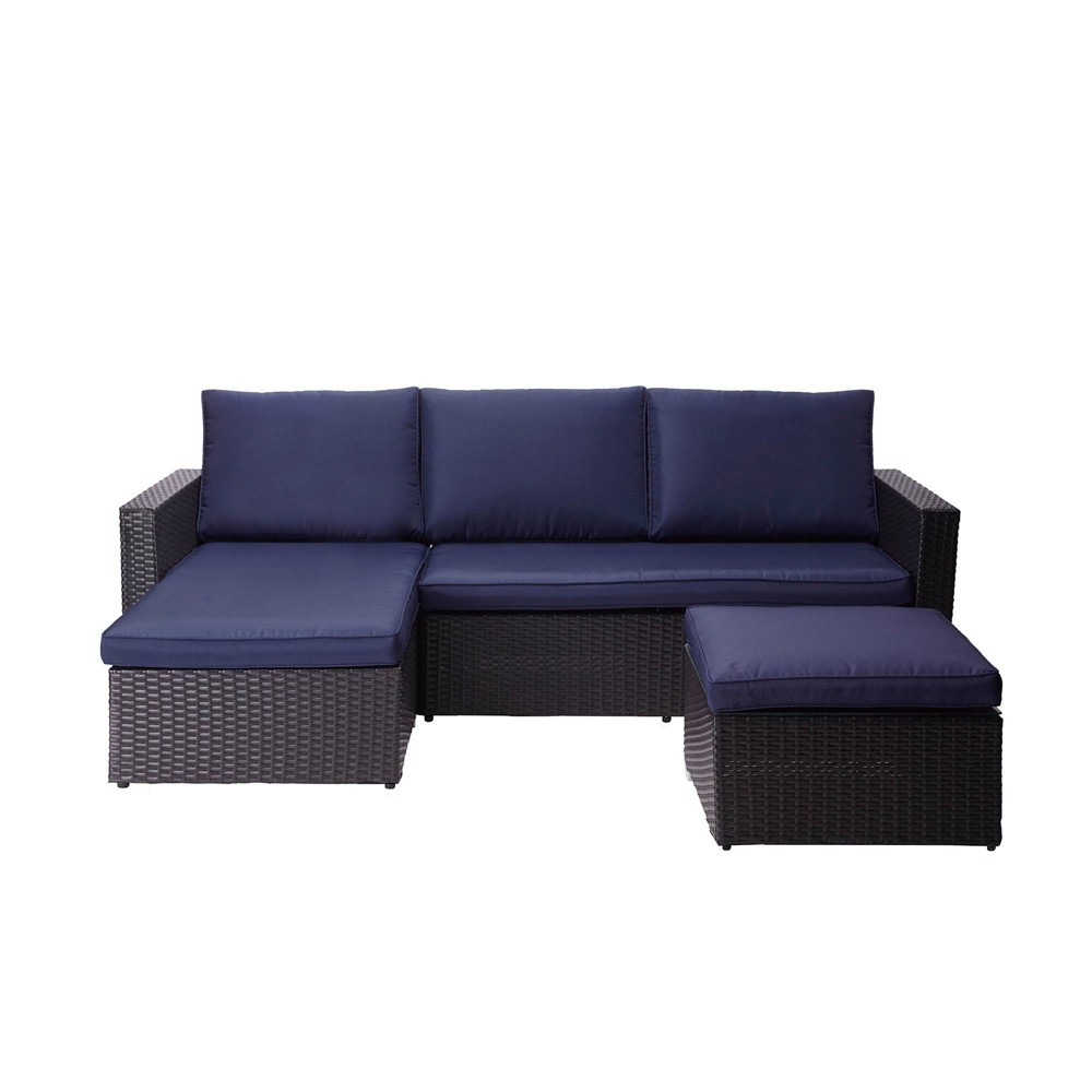 3pc Patio Sofa Set Brown Navy Teamson Home