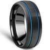Pompeii3 Men's Black & Blue Two Line Tungsten Ring Brushed Ring 8mm Wedding Band - 2 of 4