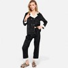 Anna-Kaci Lounge Women's Satin Pajama Set with Contrast Trim and Button-Up Top - 4 of 4