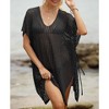 Coolmee Women's Bikini Cover Up V-Neck Short Sleeve Crochet Side Tie Cover-Up Summer Beach Dress - 2 of 4