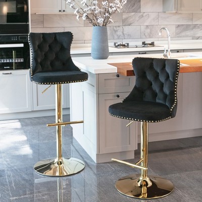 45.6"Golden Swivel Velvet Barstools Adjusatble Seat,Beige
