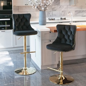 45.6"Golden Swivel Velvet Barstools Adjusatble Seat,Beige - 1 of 4