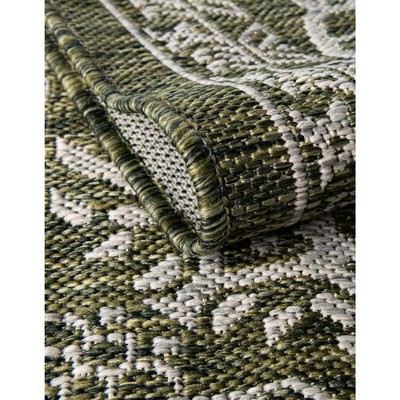 Green Rectangular Stain-Resistant Outdoor Area Rug