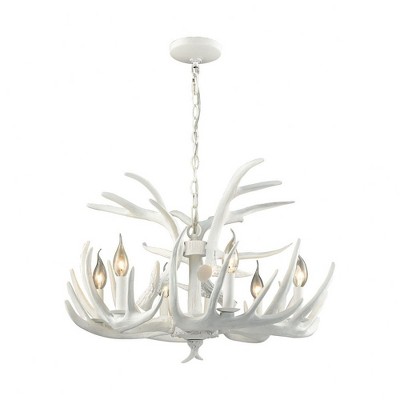 Matte White Composite Antler 6-Light Candle Chandelier