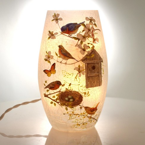Home Decor 7.25 In Lighted Glass Vase Birdhouse Flowers Birds Novelty ...