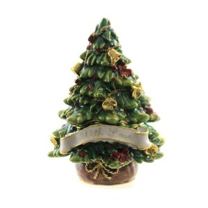 Hinged Trinket Box 3.0 Inch With Love Christmas Tree Gold Bells Crystals Tree Sculptures - 1 of 3