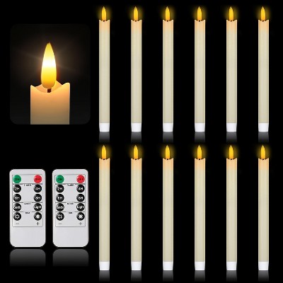 Flameless Ivory Taper Candles Flickering with 10-Key Remote, LED Warm 3D Wick Light Window Candles Real Wax, Christmas Home Wedding Decor