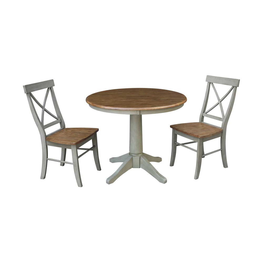 Photos - Dining Table 36" Nikko Round Top Pedestal Table with 2 X Back Chairs Dining Sets Distre