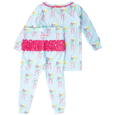 RuffleButts SoftSnooze Toddler Girls Ruffle Long Sleeve Pajama Set