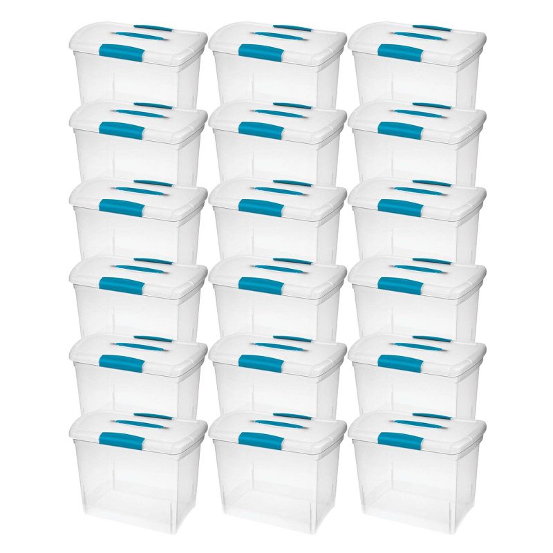 Sterilite Large Nesting ShowOffs, Stackable Small Storage Bin with Latching Lid and Handle, Plastic Container to Organize Office Files, Clear, 18-Pack, 2 of 4