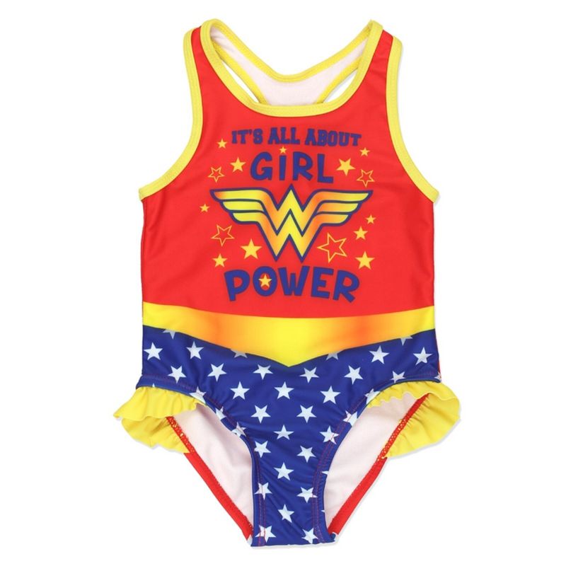 DC Comics Justice League Wonder Woman Batgirl Girls One Piece Bathing Suit Little Kid to Big Kid, 1 of 2