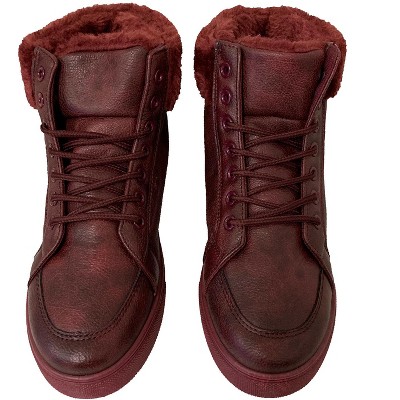 Женские кроссовки Bangka Women's Sneaker Boots Winter High Top Lace up Fur Warm Snow Shoes, Burgundy-9 — фото 4