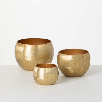 Sullivans Lustrous Brushed Gold Metal Basins Set of 3, 5"H, 4"H & 3"H Gold