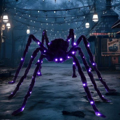 Joyfy Halloween 5FT LED Light-up Spider, Black Hairy Spider Halloween Decorations Outdoor Decor for Yard Lawn Garden Party Prop