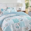 3 Piece Floral Patchwork Quilt Set, Blue White Flowers, Soft Microfiber, Queen Size, 90x90 Inches - 4 of 4