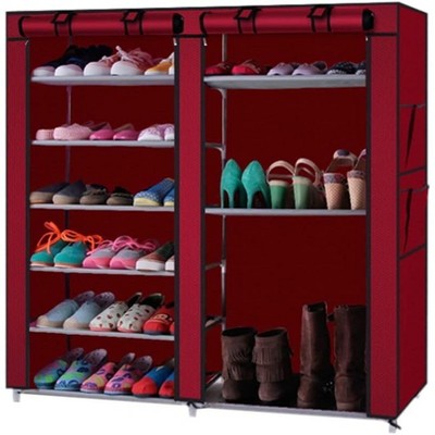 Coucheta 12-Compartment Shoe Organizer - 6-Tier Double Row Non-Woven Storage Cabinet, Burgundy