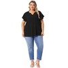 Agnes Orinda Women's Plus Size Textured V Neck Ruffle Short Sleeve Casual Tops - 3 of 4