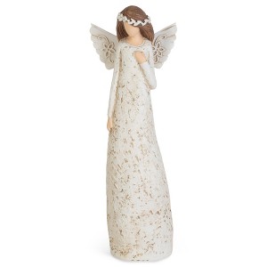 Dicksons Speckled Cream Angel with Hand On Heart 8.25 inch Resin Decorative Tabletop Figurine - 1 of 2