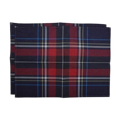 Unique Bargains Christmas Place Mats Square Plaid Linen 13"x17.7" 2 Pcs
