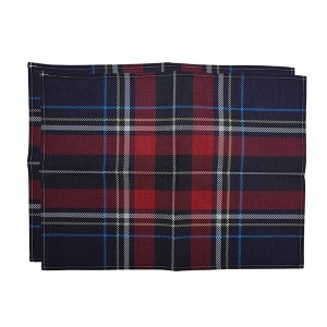 Unique Bargains Christmas Place Mats Square Plaid Linen 13"x17.7" 2 Pcs - 1 of 4