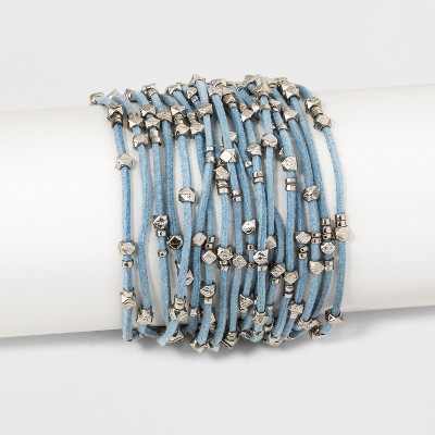 Beads with Fabric Bracelet (7.5") - Universal Thread™ Worn Silver/Blue