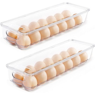 Stackable Egg Trays for Refrigerator, Clear Plastic Storage Bins Holds 14 Eggs Each, 2-Pack Organizer