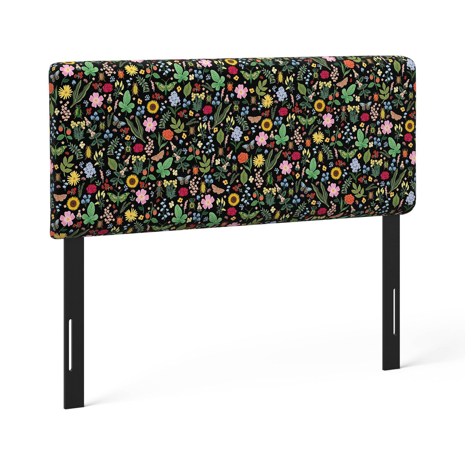 Rifle Paper Co. x Target King Curio Upholstered Headboard Black: Floral Design, Pine Frame, Comfy