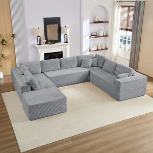 Mjkone Corduroy 141'' Deep Seat Modular Sectional Sofa, Modern 8-Seater U-Shape Sofa Couch with Moveable Ottoman - 1 of 4