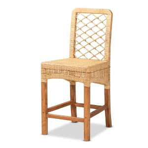 bali & pari Moscow Rattan and Wood Counter Height Barstool Natural/Walnut: Bohemian Style, Mango Frame, No Assembly Required - 1 of 4
