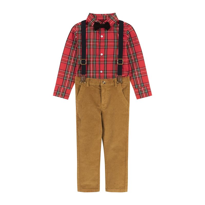 Andy & Evan  Toddler  Boys Red Plaid Flannel Buttondown w/Suspenders Set, 1 of 6