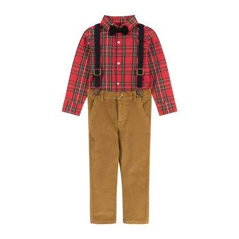 Andy & Evan  Toddler  Boys Red Plaid Flannel Buttondown w/Suspenders Set