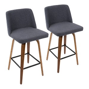 Mid-Century Modern 360¡ã Swivel Counter Stools with Bentwood Legs, Padded Seat and Backrest, and Square Footrest (Set of 2) for Kitchen - 1 of 4