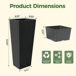 Acekool 16" Rattan Planters (Set of 2) - Self-Watering with Wheels for Indoor & Outdoor - 1 of 4