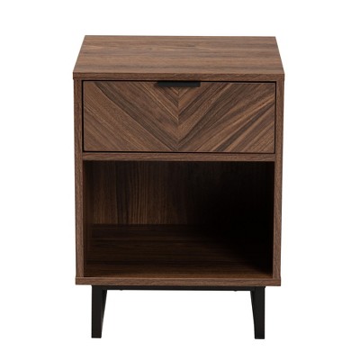Walnut Brown Wood and Black Metal 1-Drawer Night Table