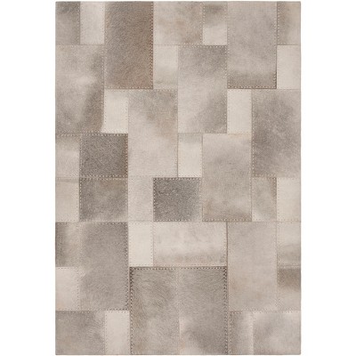 Gray Cowhide Hand-Knotted Geometric Square Area Rug