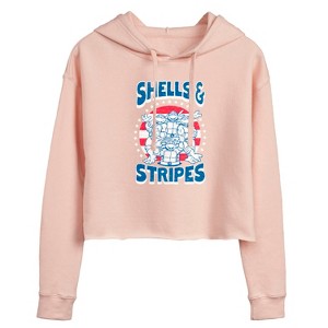Women's - Teenage Mutant Ninja Turtles - Shells And Stripes Cropped Graphic Hoodie - 1 of 3