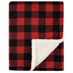 Hudson Baby Infant Plush Blanket with Faux Shearling Back, Buffalo Plaid, One Size - 1 of 2