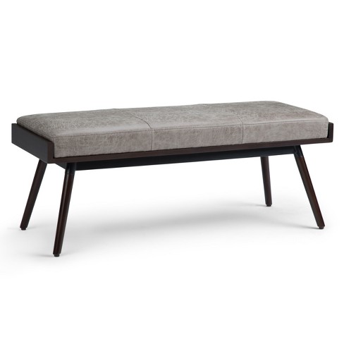 47 Brenner Ottoman Bench Distressed Gray Taupe Faux Air Leather