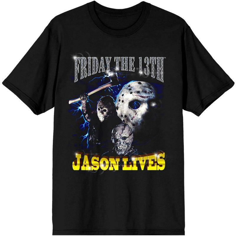 Friday the 13th Jason Lives Classic Horror Movie Mens Black Graphic Tee, 1 of 4