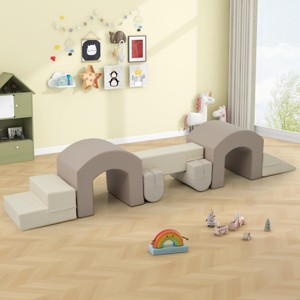 SEVOBAL Baby Activity Gyms 7 in 1 Soft Foam Climbing Set for Toddlers Crawling Play Structure, Gray, 32.09"*20.67"*18.5" - 1 of 4