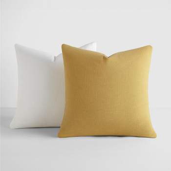 2-Pack Cotton Slub Solid Throw Pillows and Pillow Inserts Set -Mustard & White - Becky Cameron, Mustard / White, 20 x 20