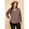 Slickblue Women's Plus Size Long Sleeve Top, Cut-Out Collar and Button Neck, Versatile Fit, Brown/Olive, 1XL-3XL - 4 of 4