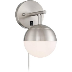360 Lighting Luna Mid Century Modern Wall Lamp Brushed Nickel Plug-In 5 1/2" Fixture Frosted White Glass for Bedroom Bathroom - 1 of 4